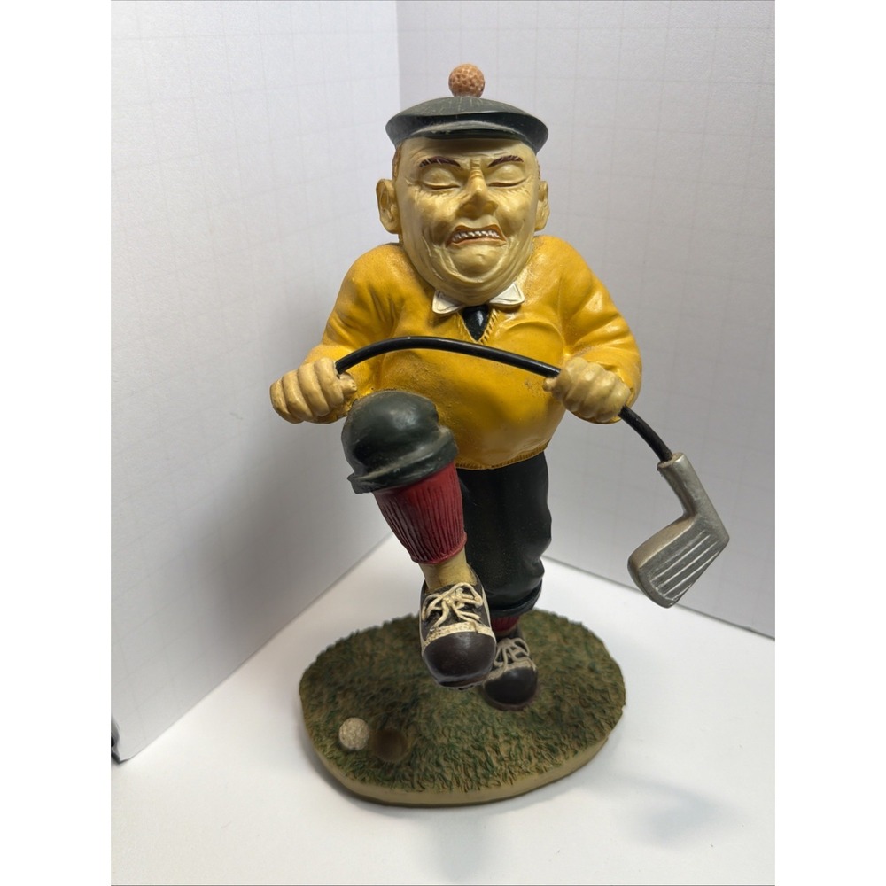 Vintage Hazard Hacker Angry Golfer Resin Figurine Bent Golf Club 7" Funny Decor